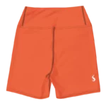 Short de sport pour femme en Lyocell Tencel et élasthanne, couleur orange vif, effet legging seconde peau. Taille haute élastique et ajustée, avec une longueur idéale pour le maintien et la performance. Photo du produit de dos.