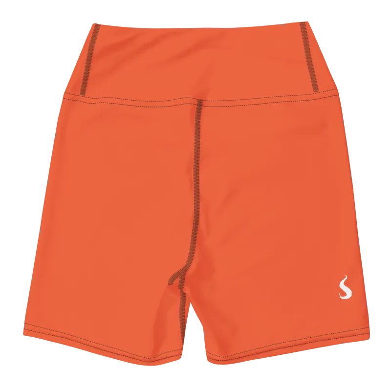 Short de sport pour femme en Lyocell Tencel et élasthanne, couleur orange vif, effet legging seconde peau. Taille haute élastique et ajustée, avec une longueur idéale pour le maintien et la performance. Photo du produit de dos.