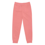 Jogging de sport pour femme en PET recyclé et modal, de couleur rose pâle, avec un élastique resserrant à la taille et aux chevilles. Ce jogging a une coupe décontractée. Photo du produit de derrière.
