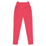 Legging de sport pour femme taille haute avec double poche de couleur rouge. Coupe taille haute pour un effet sculptant et un maintien optimal. Photo du produit de devant.
