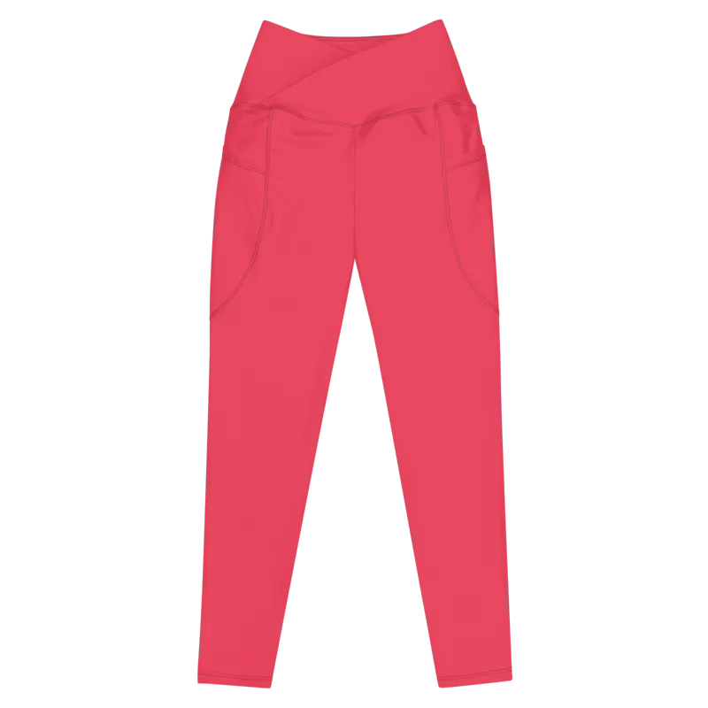 Legging de sport pour femme taille haute avec double poche de couleur rouge. Coupe taille haute pour un effet sculptant et un maintien optimal. Photo du produit de devant.