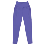 Legging de sport pour femme taille haute avec double poche de couleur violet. Coupe taille haute pour un effet sculptant et un maintien optimal. Photo du produit de derrière.