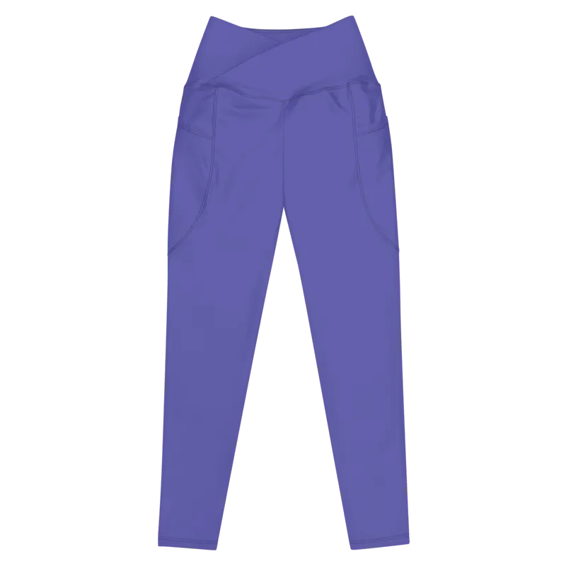 Legging de sport pour femme taille haute avec double poche de couleur violet. Coupe taille haute pour un effet sculptant et un maintien optimal. Photo du produit de derrière.