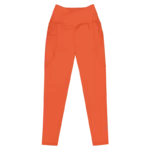legging sport femme taille haute avec double poche de couleur orange. Coupe taille haute pour un effet sculptant et un maintien optimal. Photo du produit de devant.