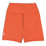 Short de sport pour femme en Lyocell Tencel et élasthanne, couleur orange vif, effet legging seconde peau. Taille haute élastique et ajustée, avec une longueur idéale pour le maintien et la performance. Photo du produit de face