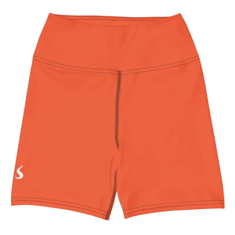 Short de sport pour femme en Lyocell Tencel et élasthanne, couleur orange vif, effet legging seconde peau. Taille haute élastique et ajustée, avec une longueur idéale pour le maintien et la performance. Photo du produit de face