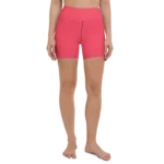 Short de sport pour femme en Lyocell Tencel et élasthanne, couleur rose éclatant, effet legging seconde peau. Taille haute élastique et ajustée, avec une longueur idéale pour le maintien et la performance. Photo porté par le mannequin de face.