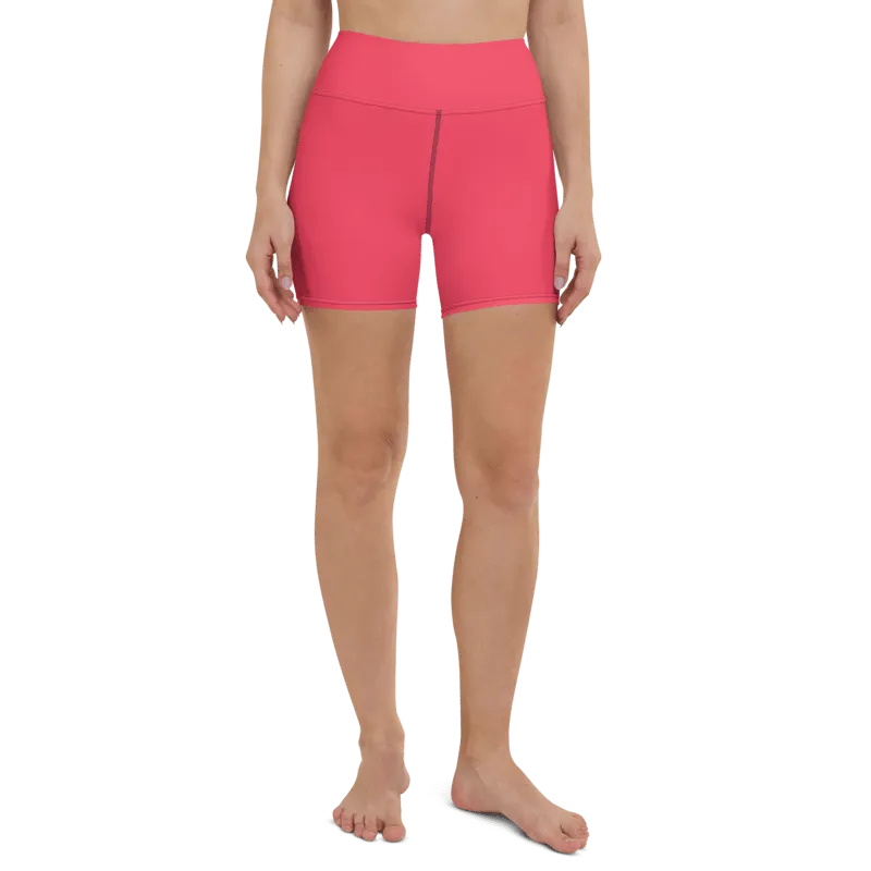 Short de sport pour femme en Lyocell Tencel et élasthanne, couleur rose éclatant, effet legging seconde peau. Taille haute élastique et ajustée, avec une longueur idéale pour le maintien et la performance. Photo porté par le mannequin de face.