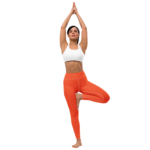femme faisant du yoga en legging orange de face