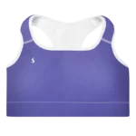 Brassière de sport Sweat Hold Up en nylon Econyl, douce et respirante, avec dos nageur pour un maintien léger. Disponible en rose, violet et orange. Photo de face du produit.