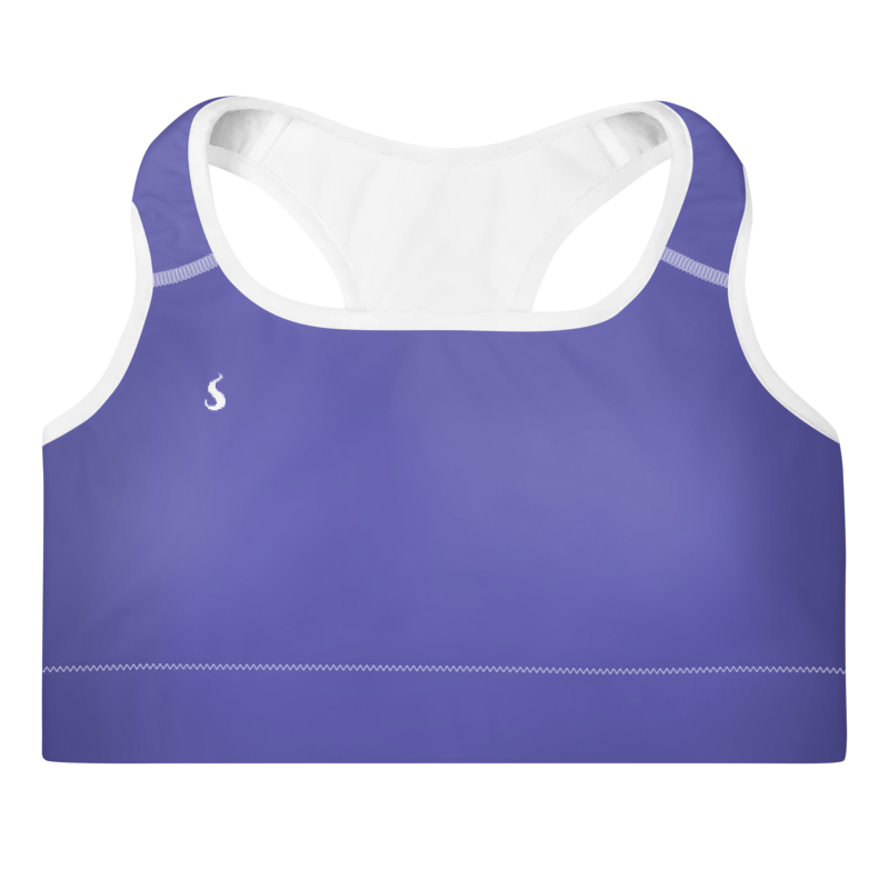 Brassière de sport Sweat Hold Up en nylon Econyl, douce et respirante, avec dos nageur pour un maintien léger. Disponible en rose, violet et orange. Photo de face du produit.