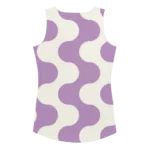 Débardeur de sport pour femme à motif "effet vague" violet et blanc. le débardeur a des emmanchure larges pour un confort maximale et une liberté de mouvement. Le produit est montré de dos.