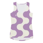Débardeur de sport pour femme à motif "effet vague" violet et blanc. le débardeur a des emmanchure larges pour un confort maximale et une liberté de mouvement. Le produit est montré de face.