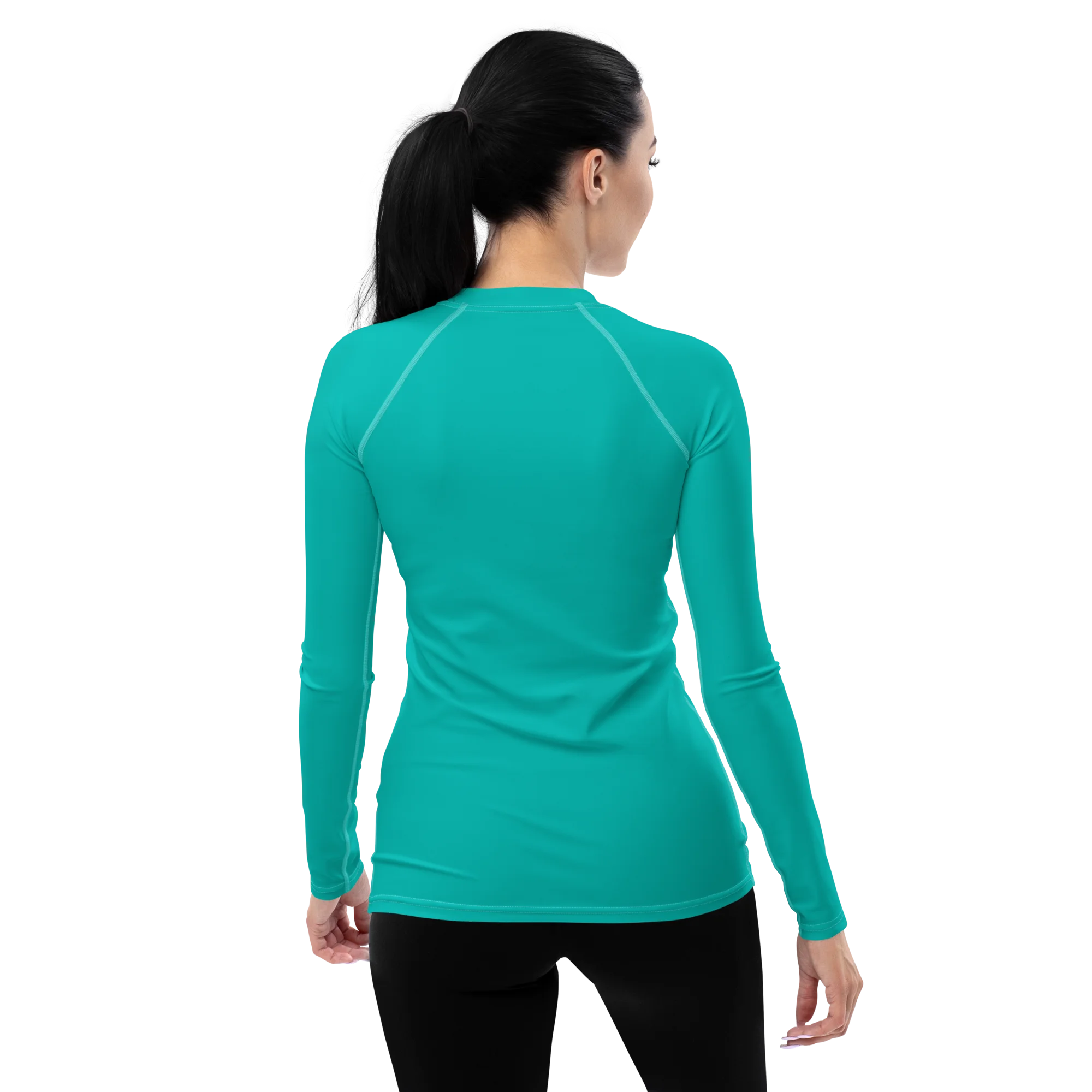 T-shirt manche longue Energy Flow de couleur bleu turquoise en matière lyocell tencel et modal. La photo montre le t-shirt porté de dos par un mannequin.