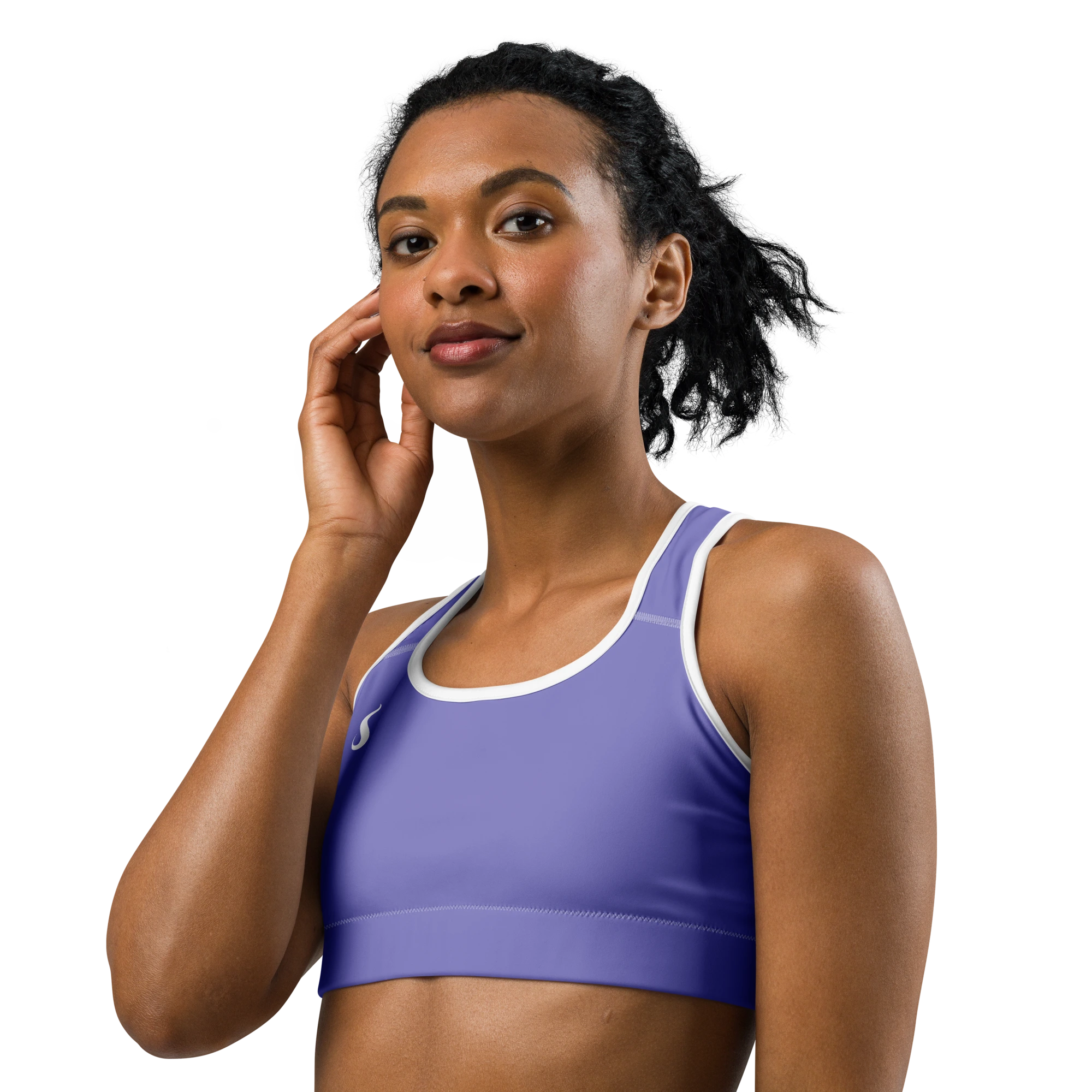 Photo d'une mannequin vu de buste pour présenter une brassière de sport pour femme