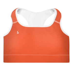 Brassière de sport Sweat Hold Up en nylon Econyl, douce et respirante, avec dos nageur pour un maintien léger. Disponible en rose, violet et orange. Photo du produit de face.