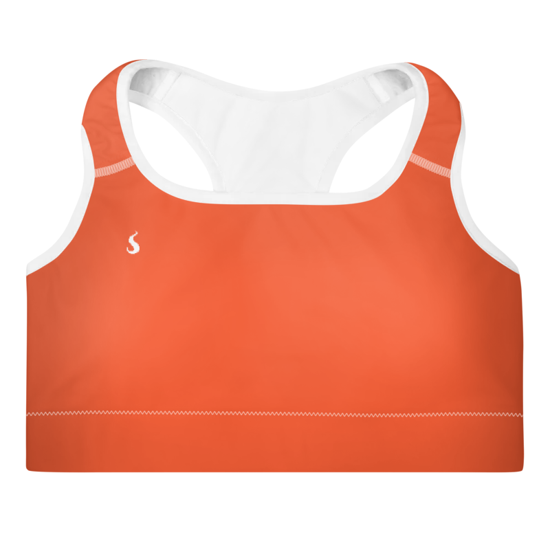 Brassière de sport Sweat Hold Up en nylon Econyl, douce et respirante, avec dos nageur pour un maintien léger. Disponible en rose, violet et orange. Photo du produit de face.