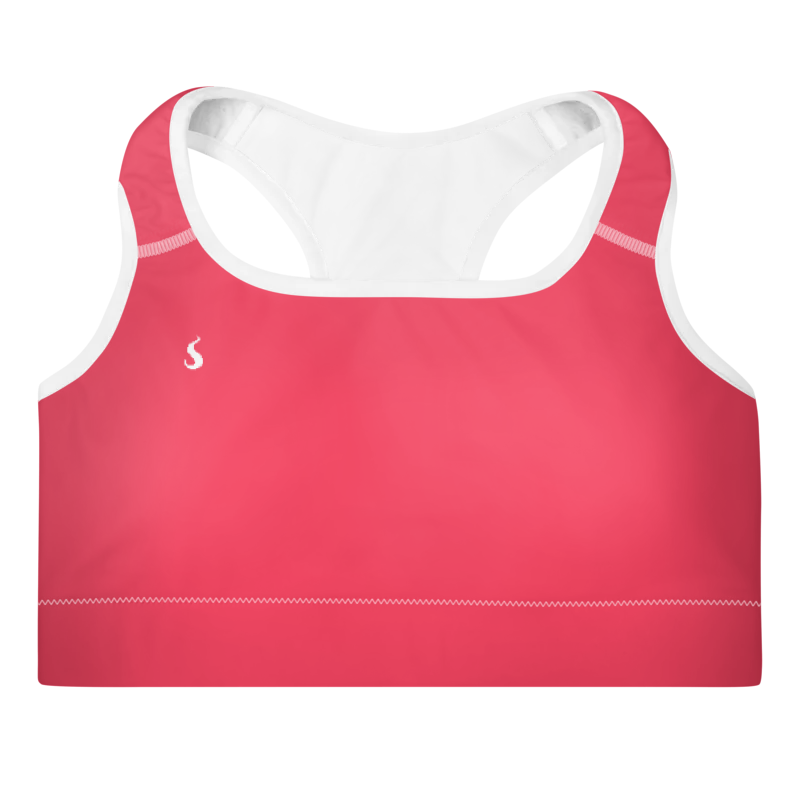 Brassière de sport Sweat Hold Up en nylon Econyl, douce et respirante, avec dos nageur pour un maintien léger. Disponible en rose, violet et orange. Photo du produit de face.