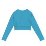 Crop top de sport Hot Focus à manches longues en coloris bleu, conçu pour allier confort et style lors des entraînements. photo de dos du produit.
