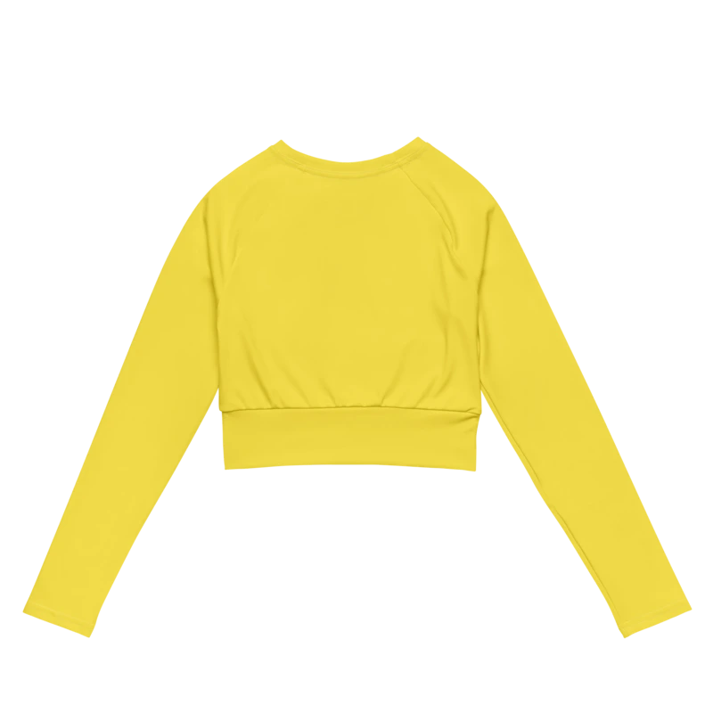 Crop top de sport Hot Focus à manches longues en coloris jaune, conçu pour allier confort et style lors des entraînements. photo de dos du produit.