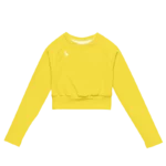 Crop top de sport Hot Focus à manches longues en coloris jaune, conçu pour allier confort et style lors des entraînements. photo de face du produit.