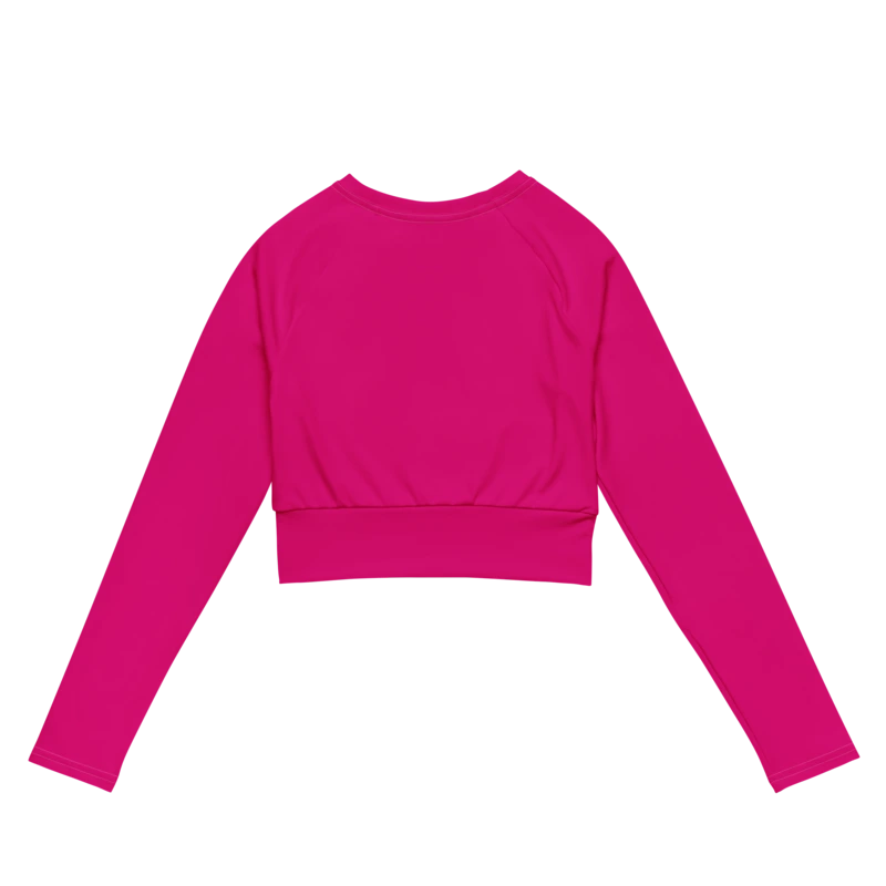 Crop top de sport Hot Focus à manches longues en coloris rose, conçu pour allier confort et style lors des entraînements. photo de dos du produit.