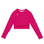 Crop top de sport Hot Focus à manches longues en coloris rose, conçu pour allier confort et style lors des entraînements. photo de face du produit.