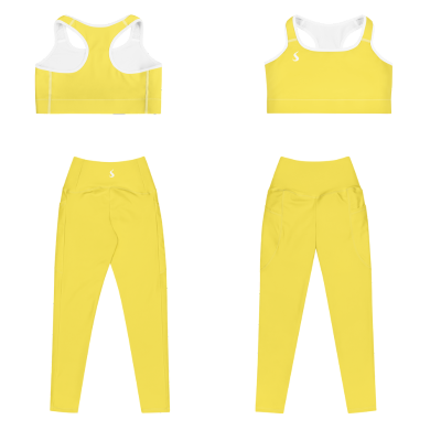 ensemble de sport jaune avec brassière et legging